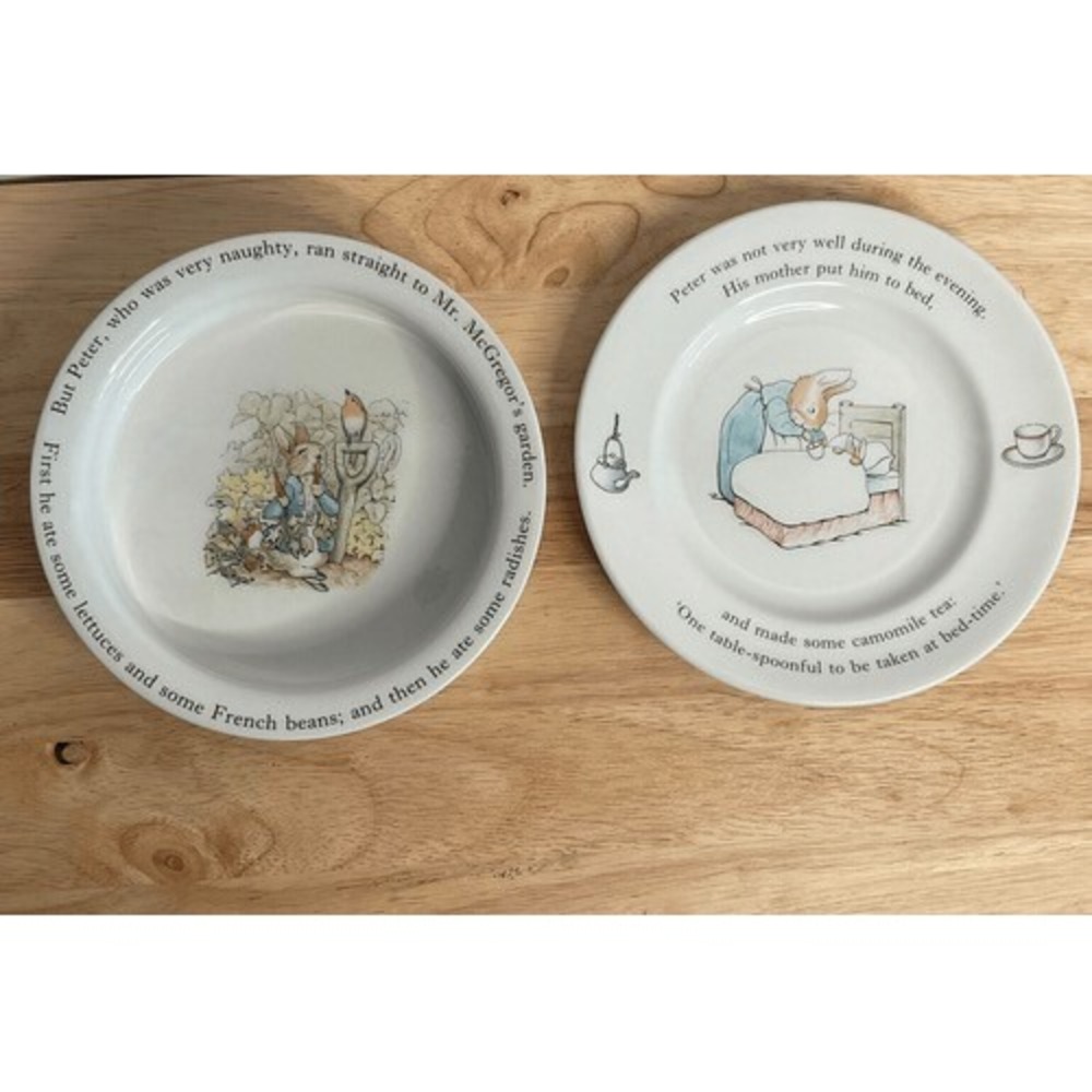 VTG Wedgwood Set of Two Peter Rabbit7" Beatrix Potter6.5" Bowl w. Plate/Dish UK